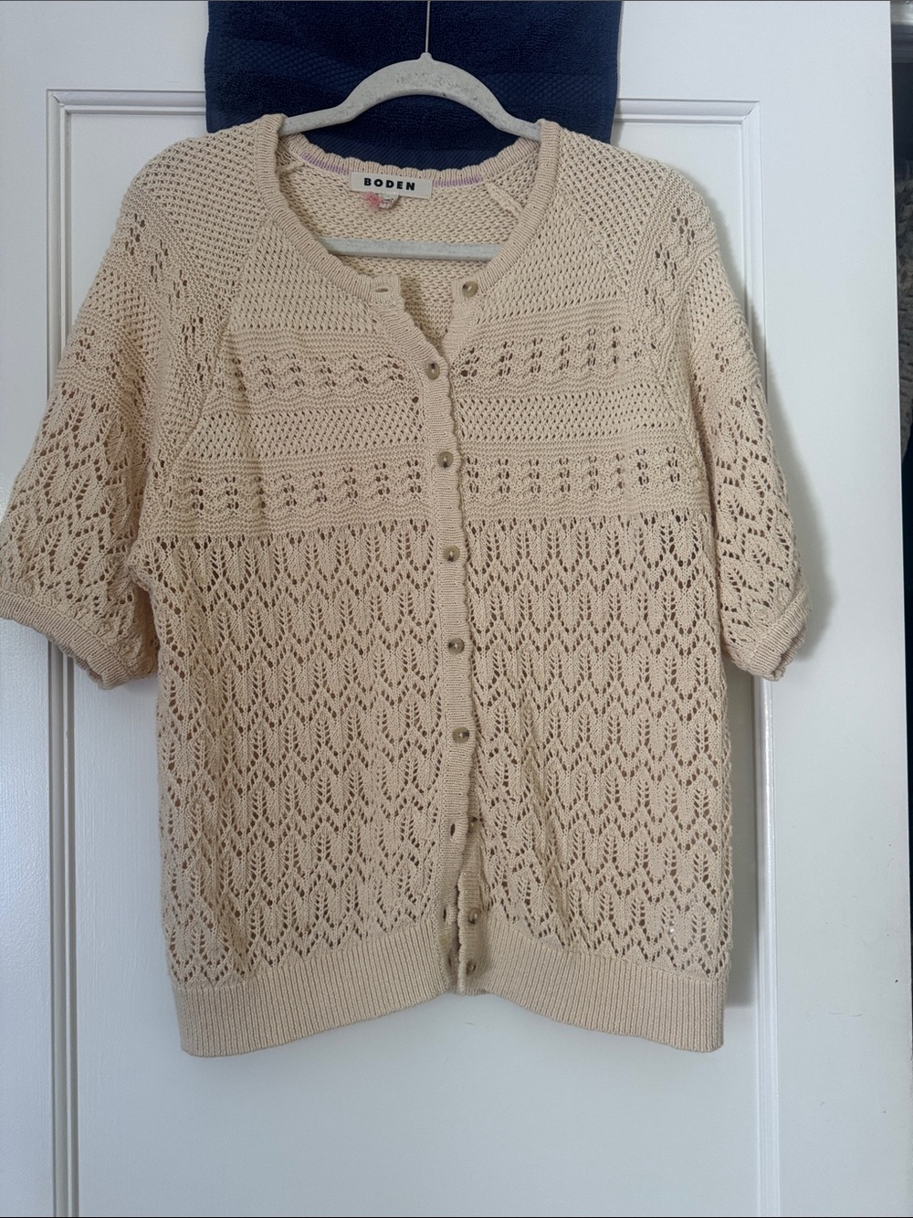 Boden Cream Crochet Short-Sleeve Cardigan